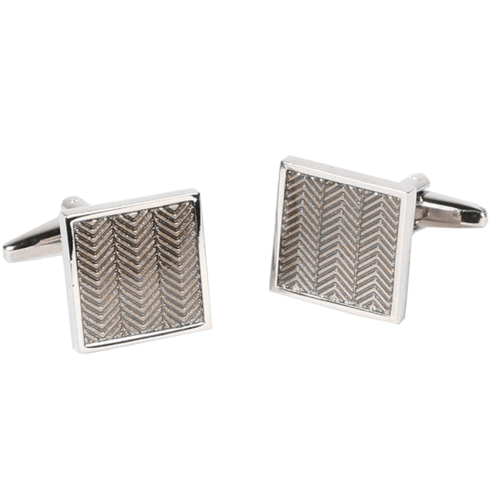 Silvertone Square Geometric Pattern Cufflinks with Jewelry Box - Ferrecci USA 