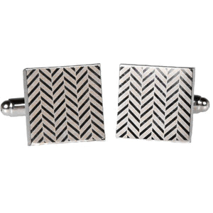 Silvertone Square Silver Zig Zag Cufflinks with Jewelry Box - Ferrecci USA 
