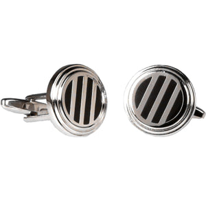 Silvertone Circle Black and Silver Cufflinks with Jewelry Box - Ferrecci USA 