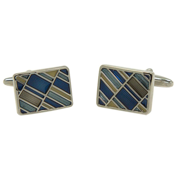 Silvertone Square Geometric Pattern Cufflinks with Jewelry Box - Ferrecci USA 