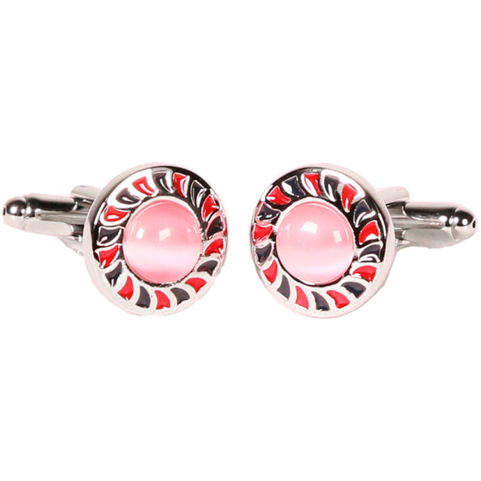 Silvertone Circle Multicolor Cufflinks with Jewelry Box - Ferrecci USA 