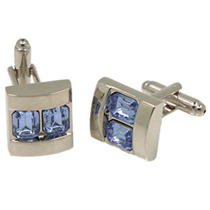 Silvertone Square Double Blue Gemstone Cufflinks with Jewelry Box - Ferrecci USA 