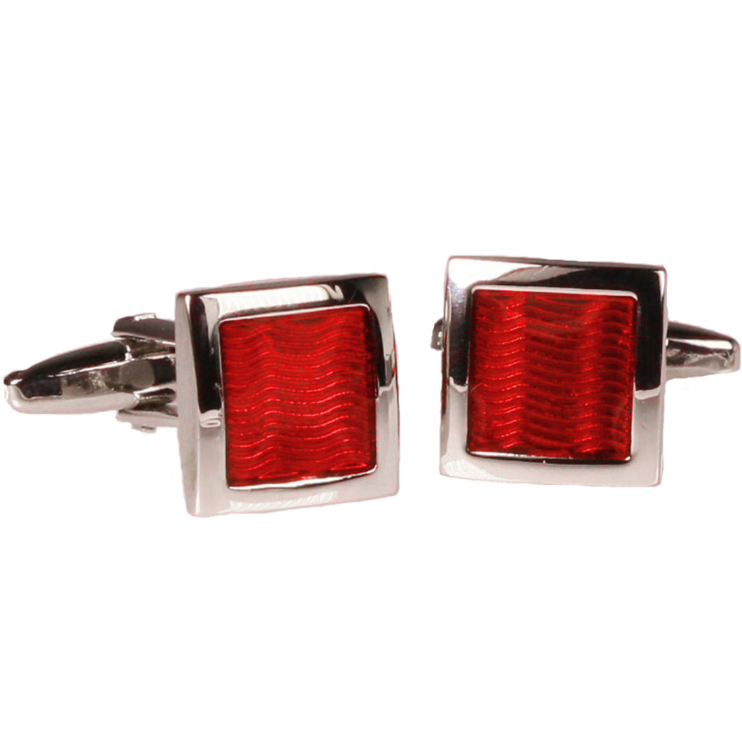 Silvertone Square Red Gemstone Cufflinks with Jewelry Box - Ferrecci USA 