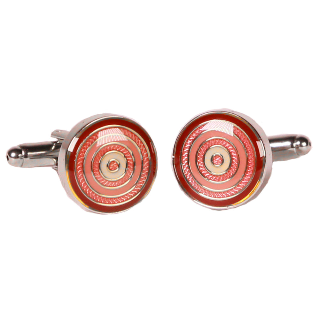Silvertone Circle Peach Cufflinks with Jewelry Box - Ferrecci USA 