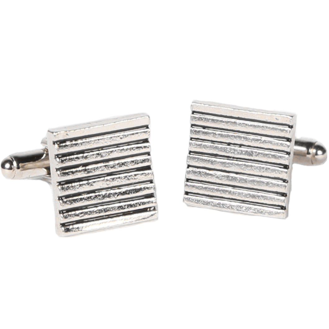Silvertone Square Stripe Cufflinks with Jewelry Box - Ferrecci USA 