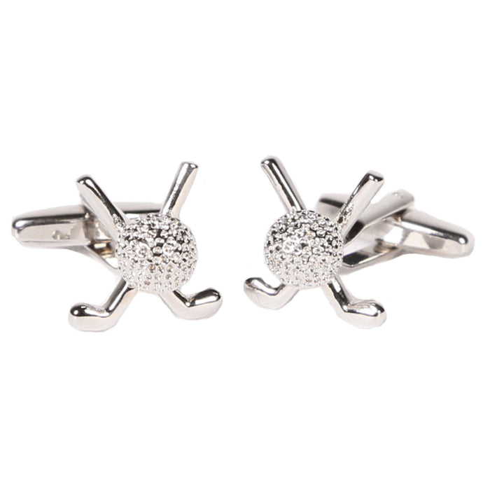 Silvertone Novelty Golf Clubs Cufflinks with Jewelry Box - Ferrecci USA 