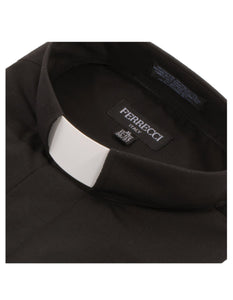 Black Clergy Deacon Bishop Priest Mandarin Collar Shirt - Ferrecci USA 