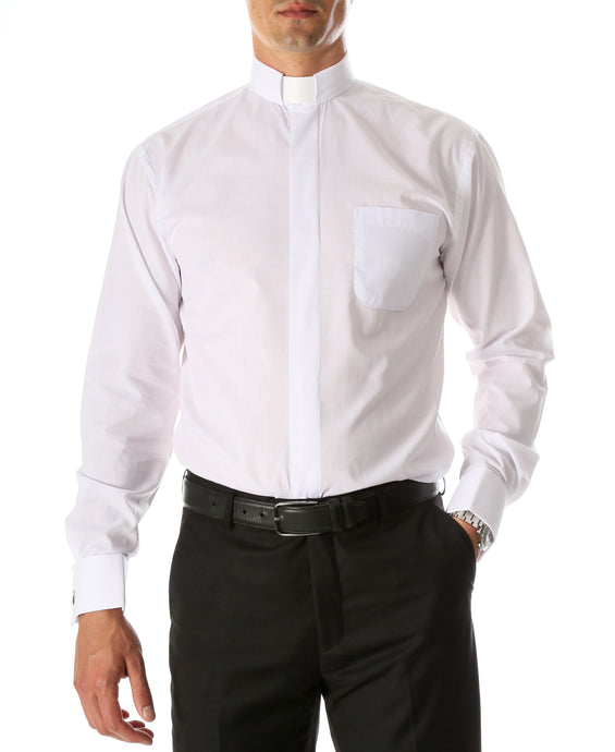White Clergy Deacon Bishop Priest Mandarin Collar Dress Shirt - Ferrecci USA 