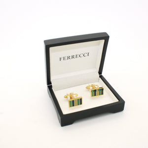Goldtone Blue Cuff Links With Jewelry Box - Ferrecci USA 