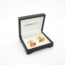 Load image into Gallery viewer, Goldtone Lavender Stripe Cuff Links With Jewelry Box - Ferrecci USA 
