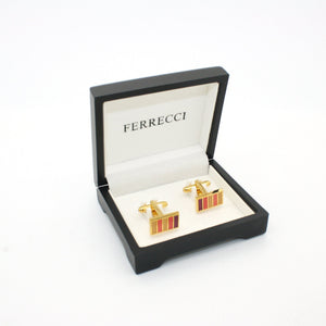 Goldtone Lavender Stripe Cuff Links With Jewelry Box - Ferrecci USA 