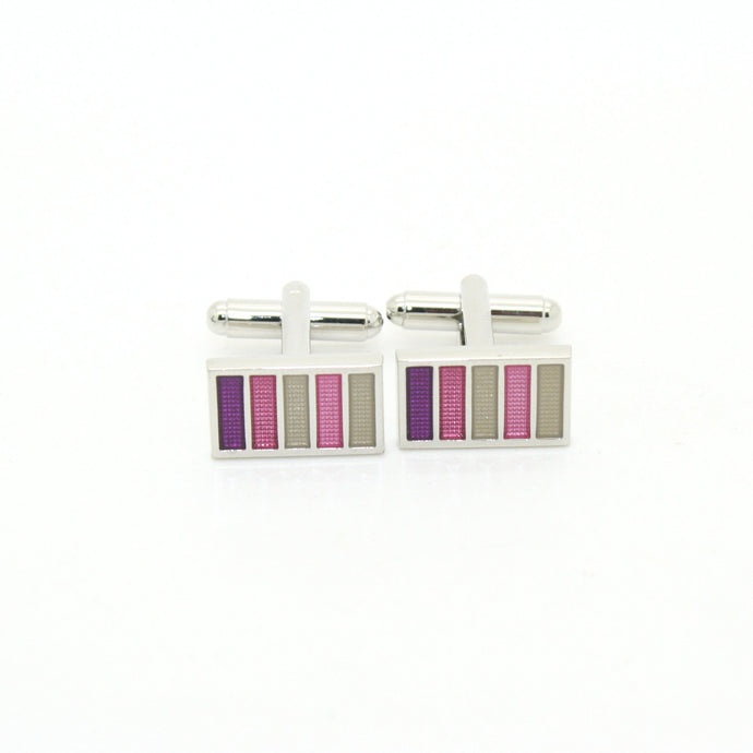 Silvertone Lavender Stripe Cuff Links With Jewelry Box - Ferrecci USA 