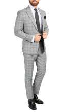 Load image into Gallery viewer, Conrad Skinny Slim Fit Grey 2pc Glen Plaid Peak Lapel Suit - Ferrecci USA 
