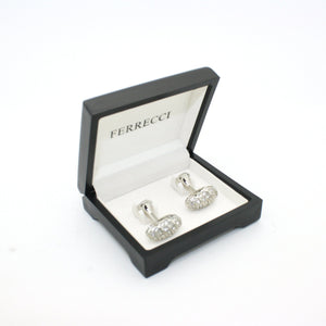 Silvertone Oval Crystal Gemstone Cuff Links With Jewelry Box - Ferrecci USA 