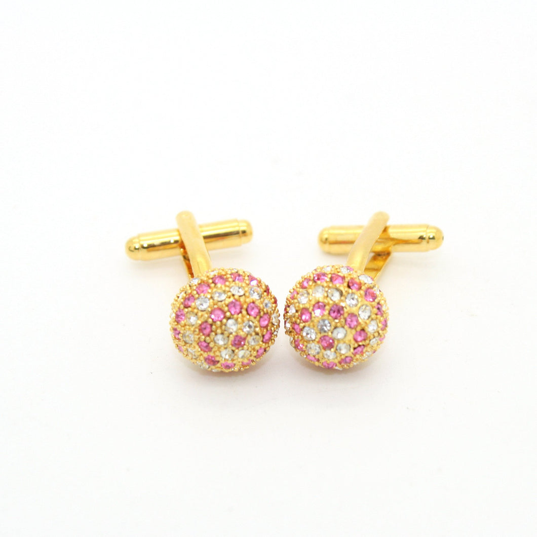 Goldtone Pink Gemstone Cuff Links With Jewelry Box - Ferrecci USA 