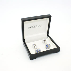 Silvertone Blue Gemstone Metal Cuff Links With Jewelry Box - Ferrecci USA 