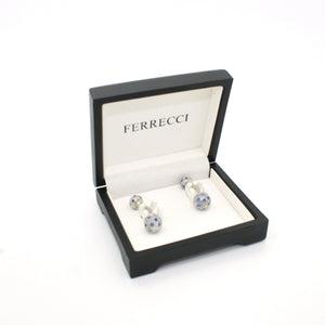 Silvertone Ball Gemstone Cuff Links With Jewelry Box - Ferrecci USA 