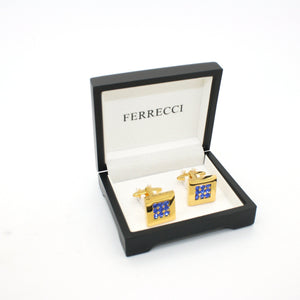 Goldtone Blue Gemstone Cuff Links With Jewelry Box - Ferrecci USA 