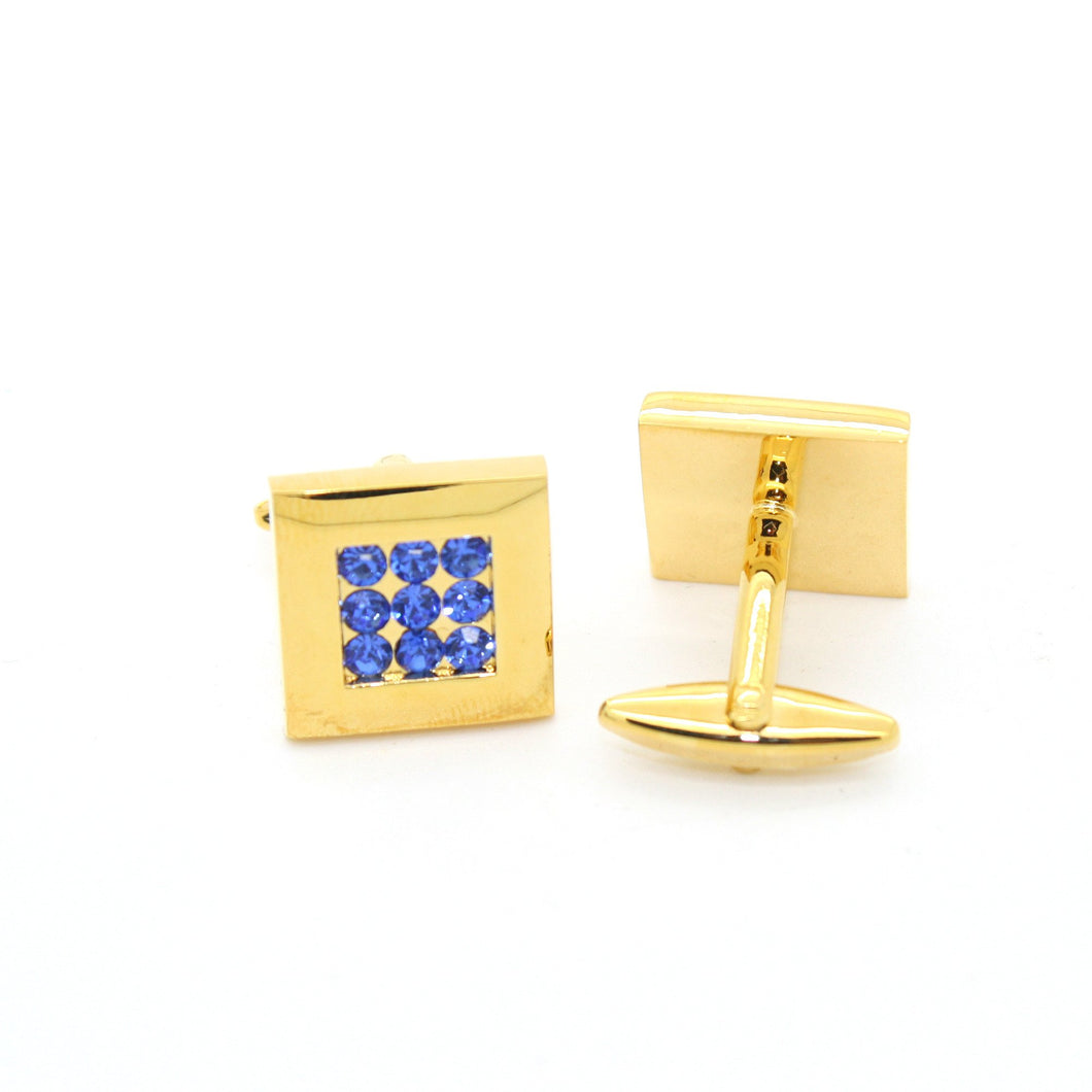 Goldtone Blue Gemstone Cuff Links With Jewelry Box - Ferrecci USA 