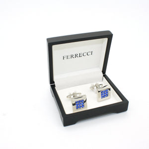 Silvertone Blue Gemstone Cuff Links With Jewelry Box - Ferrecci USA 