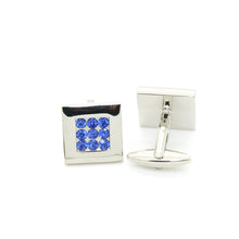 Load image into Gallery viewer, Silvertone Blue Gemstone Cuff Links With Jewelry Box - Ferrecci USA 
