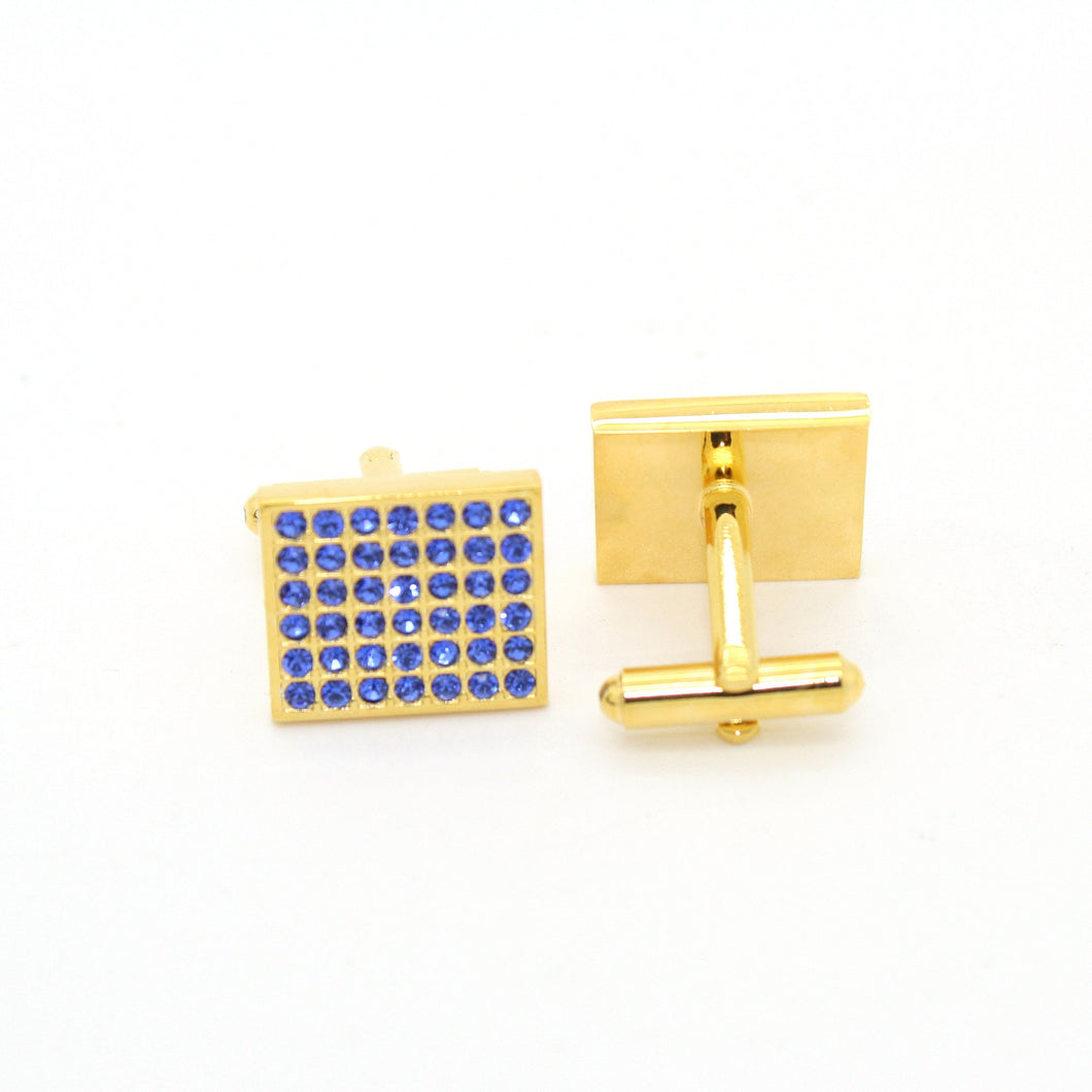 Goldtone Royal Blue Gemstone Cuff Links With Jewelry Box - Ferrecci USA 