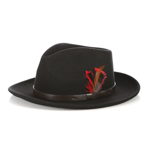 Crushable Black Fedora Hat with Leather Band - Ferrecci USA 