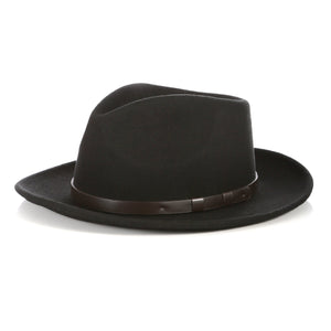 Crushable Black Fedora Hat with Leather Band - Ferrecci USA 