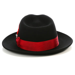 Crushable Black/Red Fedora Hat - Ferrecci USA 