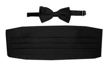 Load image into Gallery viewer, Satine Black Bow Tie &amp; Cummerbund Set - Ferrecci USA 
