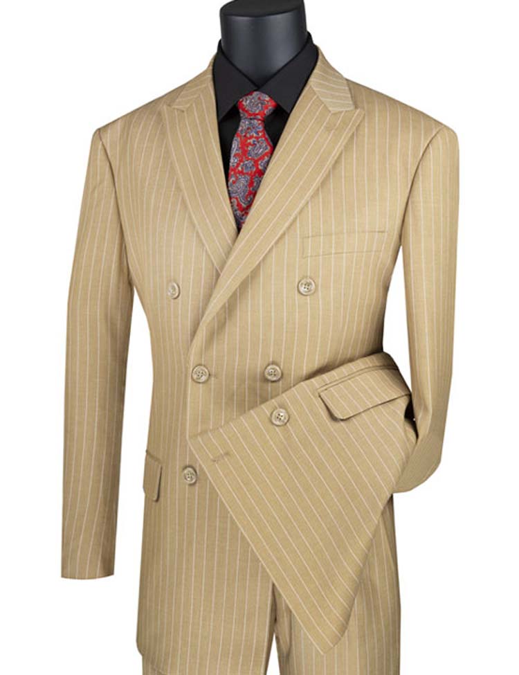 Banker Collection-Men's Double Breasted Pinstripe Camel Suit