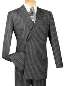 Banker Collection-Men's Double Breasted Pinstripe Charcoal Suit