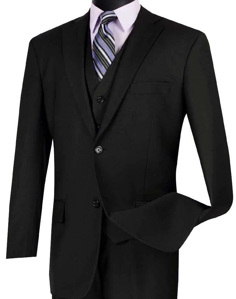 Three Piece Classic Fit Vested Suit Color Black