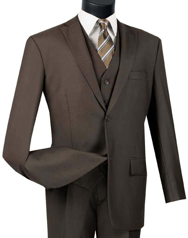 Three Piece Classic Fit Vested Suit Color Brown