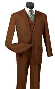 Three Piece Classic Fit Vested Suit Color Cognac