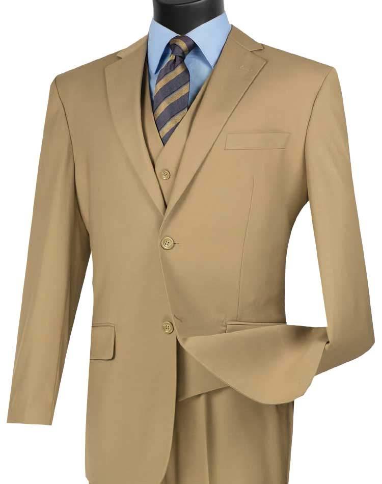 Three Piece Classic Fit Vested Suit Color Khaki