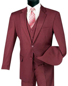 Three Piece Classic Fit Vested Suit Color Maroon