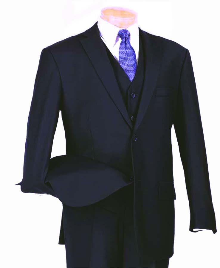 Three Piece Classic Fit Vested Suit Color Navy