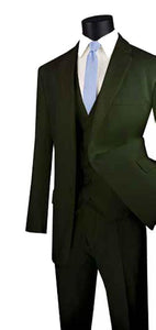 Three Piece Classic Fit Vested Suit Color Olive