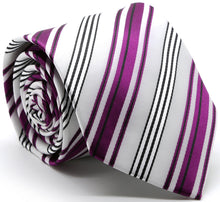 Load image into Gallery viewer, Mens Dads Classic Fuchsia Striped Pattern Business Casual Necktie &amp; Hanky Set D-10 - Ferrecci USA 

