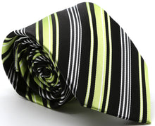 Load image into Gallery viewer, Mens Dads Classic Black Green Striped Pattern Business Casual Necktie &amp; Hanky Set D-2 - Ferrecci USA 

