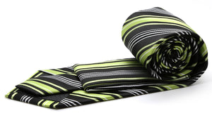 Mens Dads Classic Black Green Striped Pattern Business Casual Necktie & Hanky Set D-2 - Ferrecci USA 