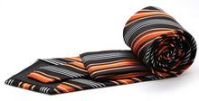 Load image into Gallery viewer, Mens Dads Classic Black Orange Striped Pattern Business Casual Necktie &amp; Hanky Set D-4 - Ferrecci USA 

