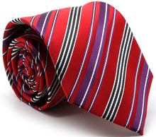Load image into Gallery viewer, Mens Dads Classic Red Striped Pattern Business Casual Necktie &amp; Hanky Set D-5 - Ferrecci USA 
