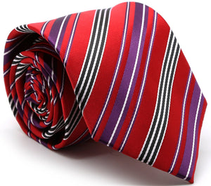 Mens Dads Classic Red Striped Pattern Business Casual Necktie & Hanky Set D-5 - Ferrecci USA 