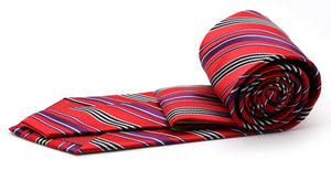 Mens Dads Classic Red Striped Pattern Business Casual Necktie & Hanky Set D-5 - Ferrecci USA 