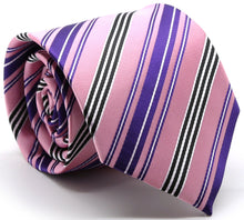 Load image into Gallery viewer, Mens Dads Classic Pink Striped Pattern Business Casual Necktie &amp; Hanky Set D-6 - Ferrecci USA 
