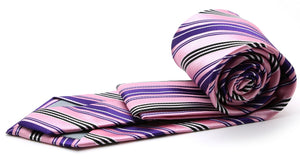 Mens Dads Classic Pink Striped Pattern Business Casual Necktie & Hanky Set D-6 - Ferrecci USA 