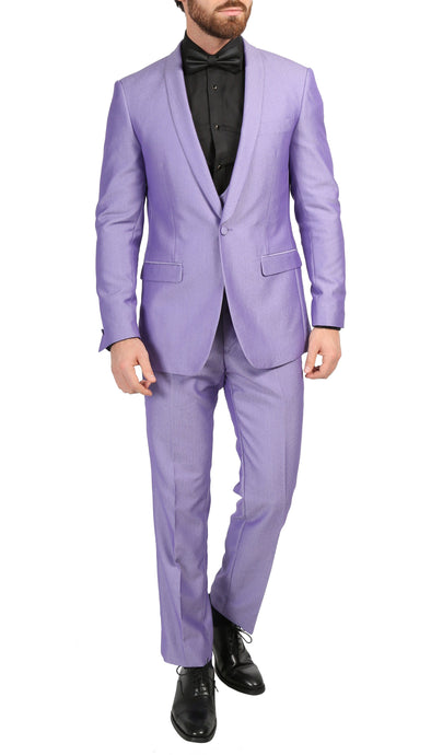 Mens Daxson Ultra Violet Slim Fit Shawl Collar 3pc Tuxedo - Ferrecci USA 