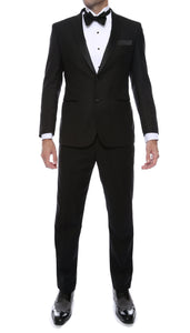 Debonair Black Slim Fit Peak Lapel 2 Piece Tuxedo Suit Set - Tux Blazer and Pants - Ferrecci USA 